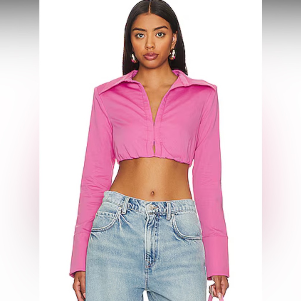 Camila Coelho Fuchsia Cropped Button Down Shirt